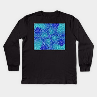 irregular cut-outs of 3D abstract blue pattern in the style of lattice characters It's like a braided Kids Long Sleeve T-Shirt